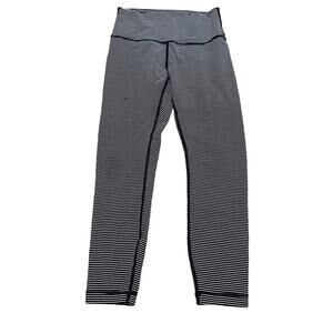 Lululemon Athletica Black White Striped Workout Active Ankle Leggings Size 8